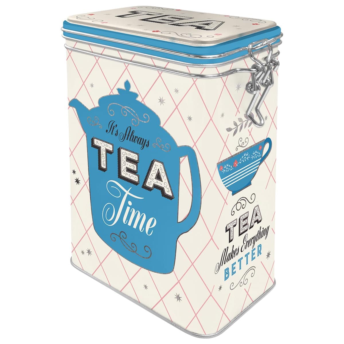 Nostalgic-Art Retro tea tin box, 44 oz, Tea – Gift idea for your home, metal clip top can, vintage design