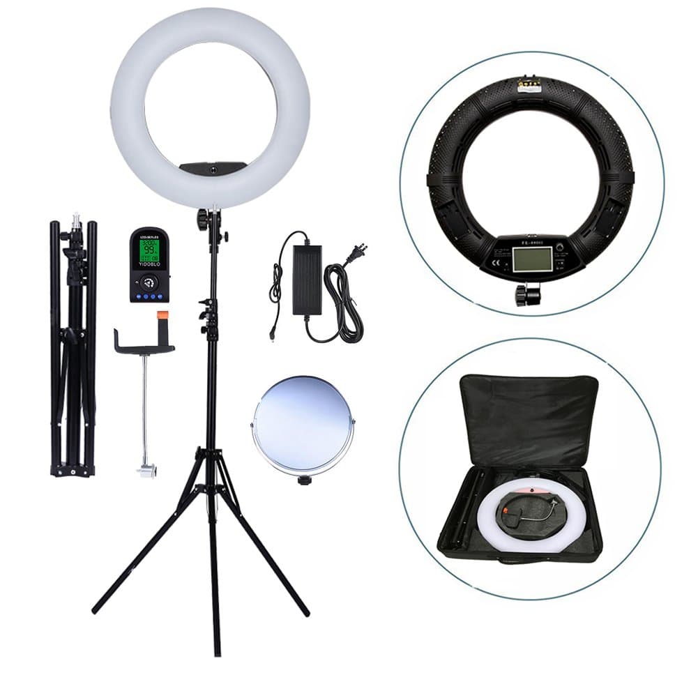 18 Inch 480 LED Ring Light Kit with Makeup Mirror,Stand,Camera Phone Holder and Carrying Bag,Dimmable Bi-Color Lighting for Photo Studio Video Portrait Selfie YouTube Photography