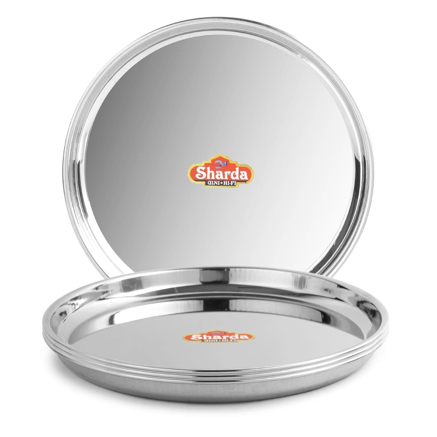 Sharda Metals Solid Steel Lunch Dinner Thali Plates Set of 2-11.6 inches/30 cms