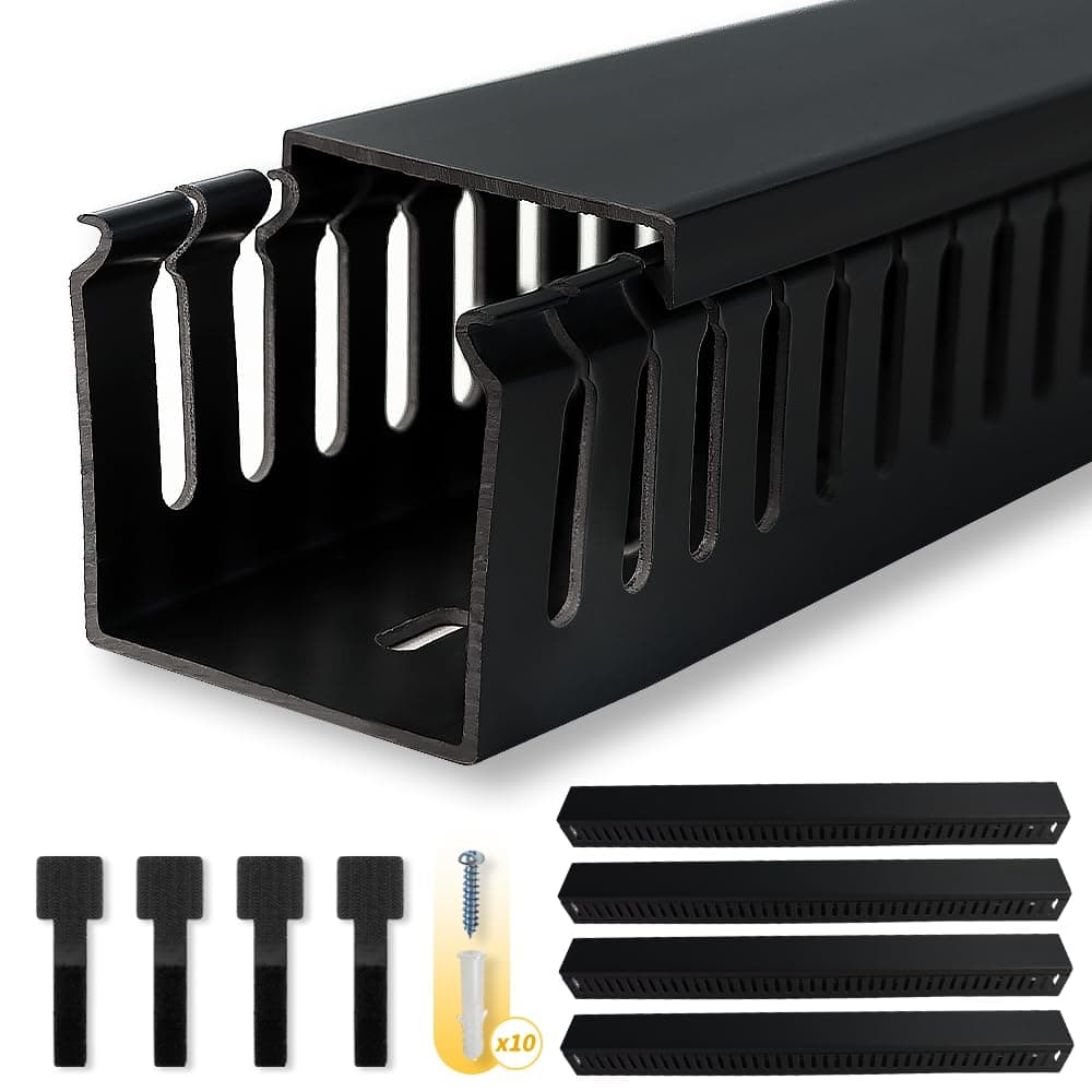 Cable Raceway, 95" Open Slot Cable Management Kit with Upgraded Snap Structure,Wire Cover Cord Hider for Under Desk&Industrial Network/PC/TVs- 23.6" X 1.97" X 2.4" X 4PCS (LWH,Black)