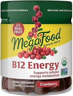 MegaFood Vitamin B12 Energy Gummies with Methylated B12 Vitamins to Support Cellular Energy Metabolism - Cranberry - Daily Supplement - USDA Organic - 70 Vegan Gummies, 35 Servings
