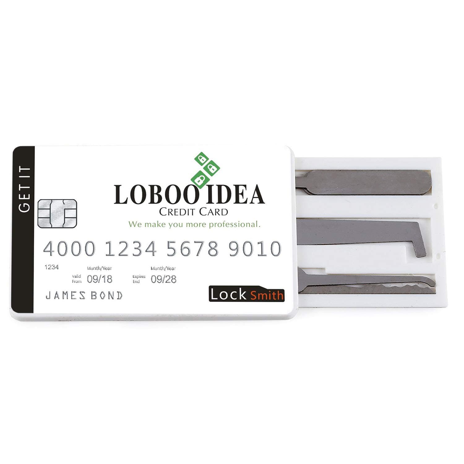 Loboo Idea Credit Card Style Lockpicking Set, Pocket Locksmith Tool Kit, Lockpicks Concealed in Wallet Sized Card, Lock Pick Training Tool Kit for Home Use