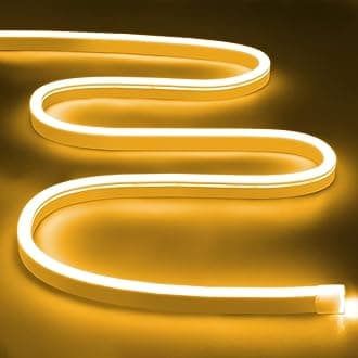 LamomoLED Neon Lights, 8mmx16mm 12V Warm White Rope Lights, 16.4ft 3000K LED Strip Light, Waterproof Silicone DIY Neon Flex Sign for Indoor Bedroom Decor (Without Power Adapter)