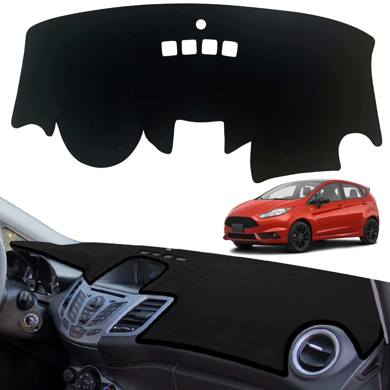 Dashboard Dash Board Cover Mat Pad Carpet Non-Slip Custom Compatible with Ford Fiesta 2009-2018 Without NAV Protector Sunshield (Black Trim)
