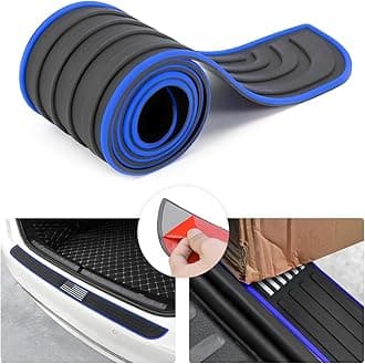 Car Rear Bumper Protector Guard, Anti-Scratch Abrasion Rubber Trunk Door Entry Sill Guard, Non-Slip Vehicle Trim Cover Protection Strip, Car Accessories (Blue Edge/Black Flag/40.9"x3.5")
