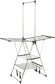 Multi Tier Stainless Steel Laundry Drying Rack with T Bar and Two Side Wings, Silver