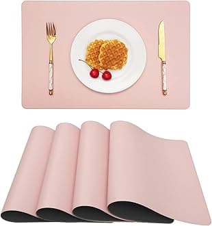 Vinjiasin Placemats Set of 4 Pink and Grey Leather Place Mats for Indoor Outdoor Kitchen Dining Table Mats Waterproof Wipeable Easy to Clean Heat Resistant Sturdy Reversible Valentine's Day