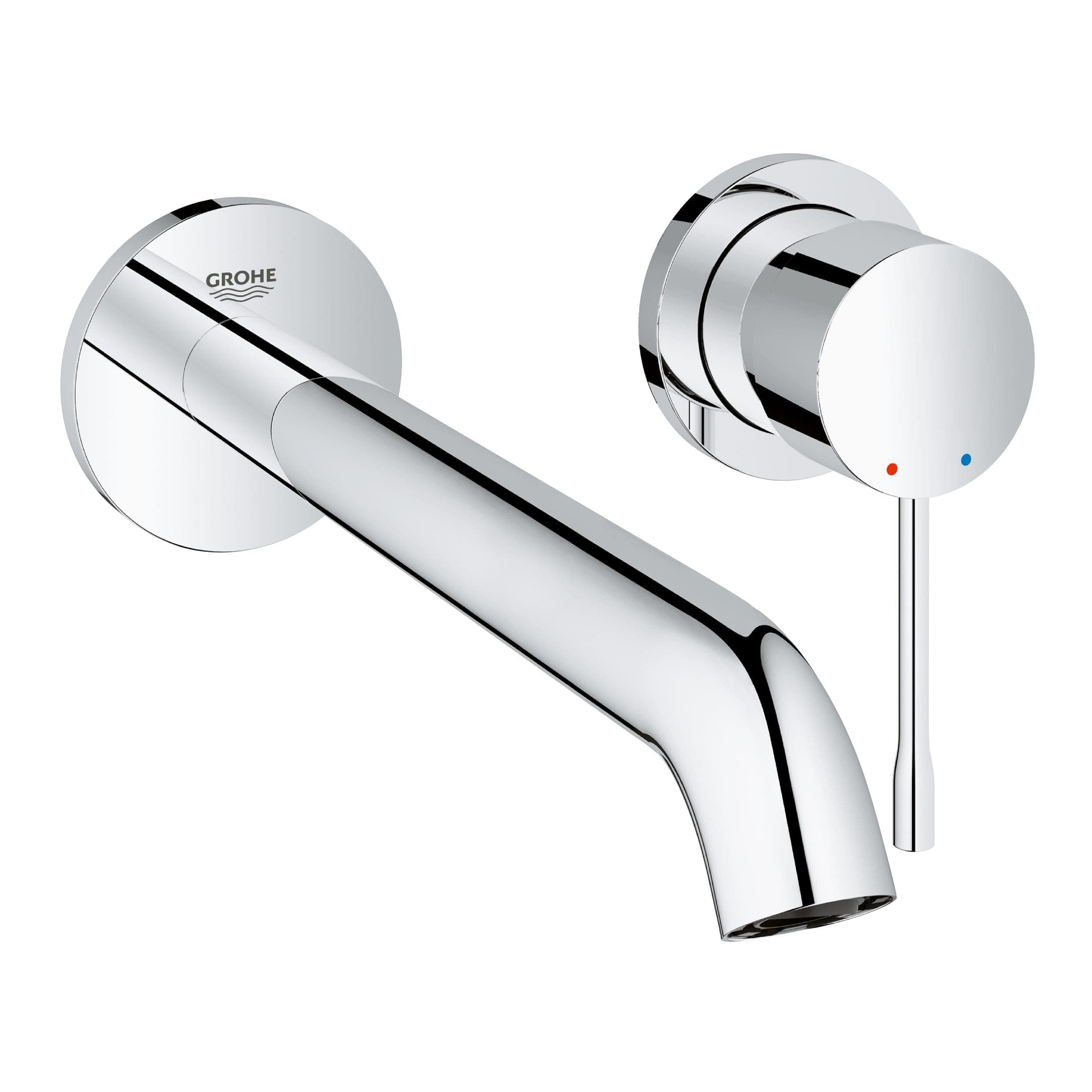 GROHE Essence 2-Hole Wall Mounted Basin Mixer Tap (Without Concealed Body, Metal Lever, Water Saving Mousseur 5.7 l/min, Centre Distance 110 mm, Spout Projection 230 mm, L-Size), Chrome, 19967001