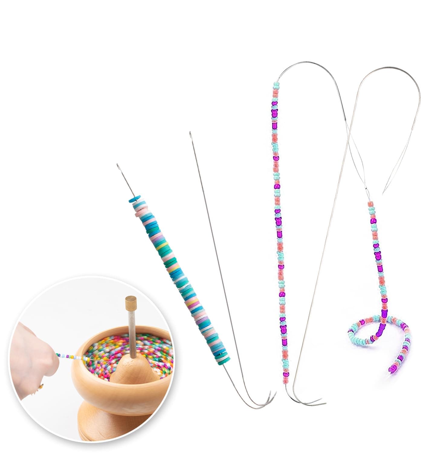 Hobbyworker Bead Spinner Needles, Big Eye Bending Beaded Needles Suitable for Clay Beads Seed Beads, Beads Rotating Needles Bracelet Necklace Jewelry Making (4 pcs Needle)