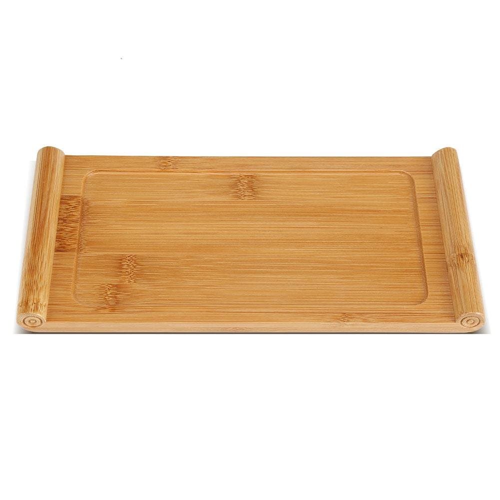 Bamboo Serving Tray, Multipurpose Coffee Snacks Serving Plate with Handle Food Dessert Serving Tray Kung Fu Tea Accessory