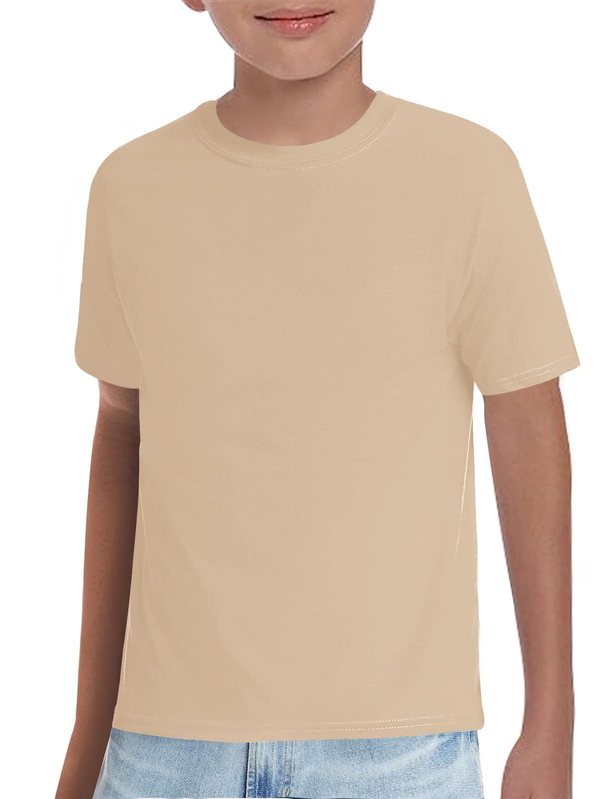 Haloumoning Boys T-Shirts Kids Short Sleeve Crewneck Solid Basic Tees Casual Tops 5-14 Years