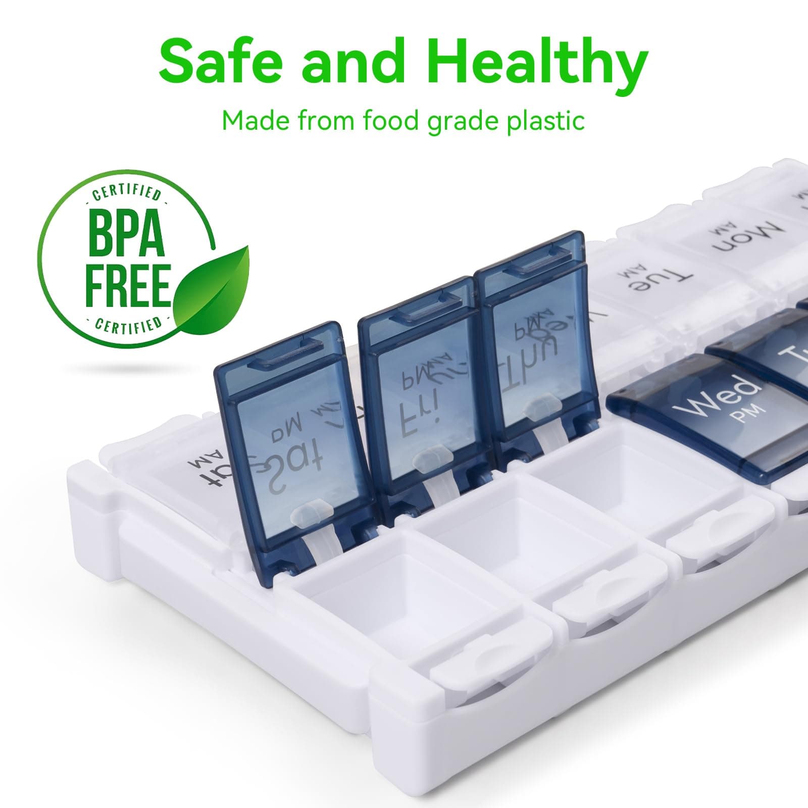 CSTDE Weekly Pill Organizer 2 Times a Day, Easy Fill Large Pill Box 7 Day, Am Pm Medicine Organizer, Push Button Daily Pill Case for Vitamin, Fish Oil, Supplements