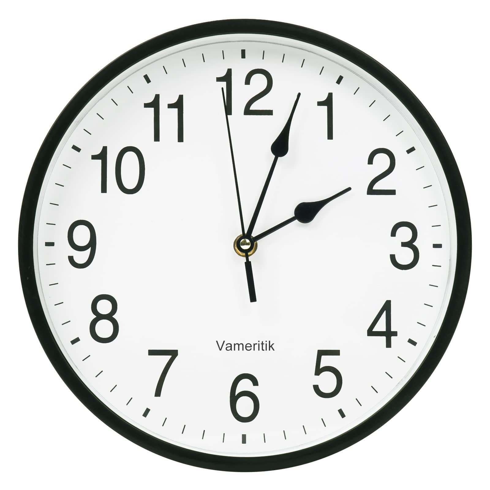 Vameritik Wall Clock, 25CM Black Round Wall Clocks, Quality Quartz Silent Move Non Ticking Battery Operated Easy To Read, Decorative For Home Living Bedroom Office Kitchen Classroom Outdoor. (25CM)