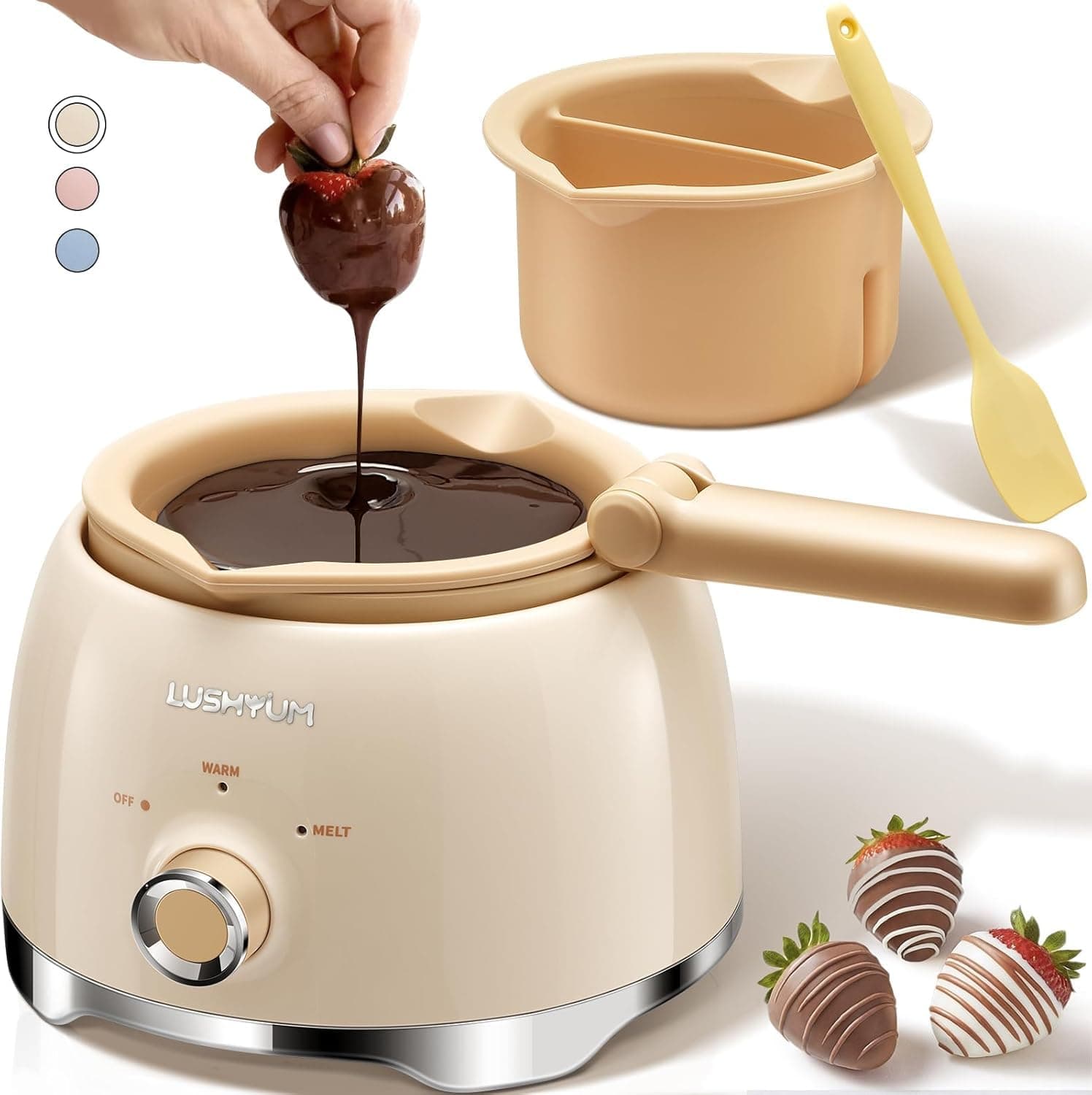 LUSHYUM Chocolate Melting Pot Candy Melts Melter with 2 Insert Pots, 4 Cups Capacity Warmer Machine, Ideal Dipping Tool Kitchen Supplies Gift for Making Cake Pop Set Covered Strawberries Cookie Cheese