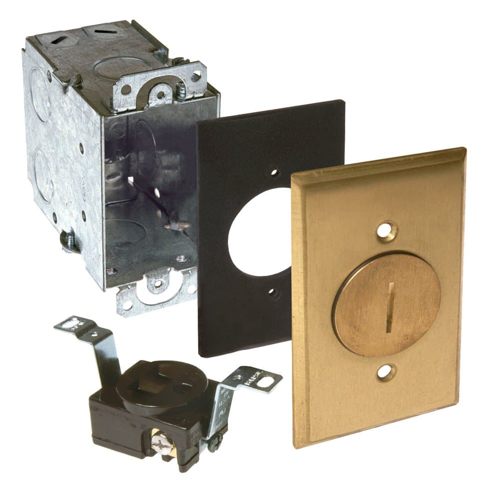 Hubbell-Raco 6236 Steel Box and Rectangular Brass Cover with Single Tamper Resistant Receptacle Floor Box Kit