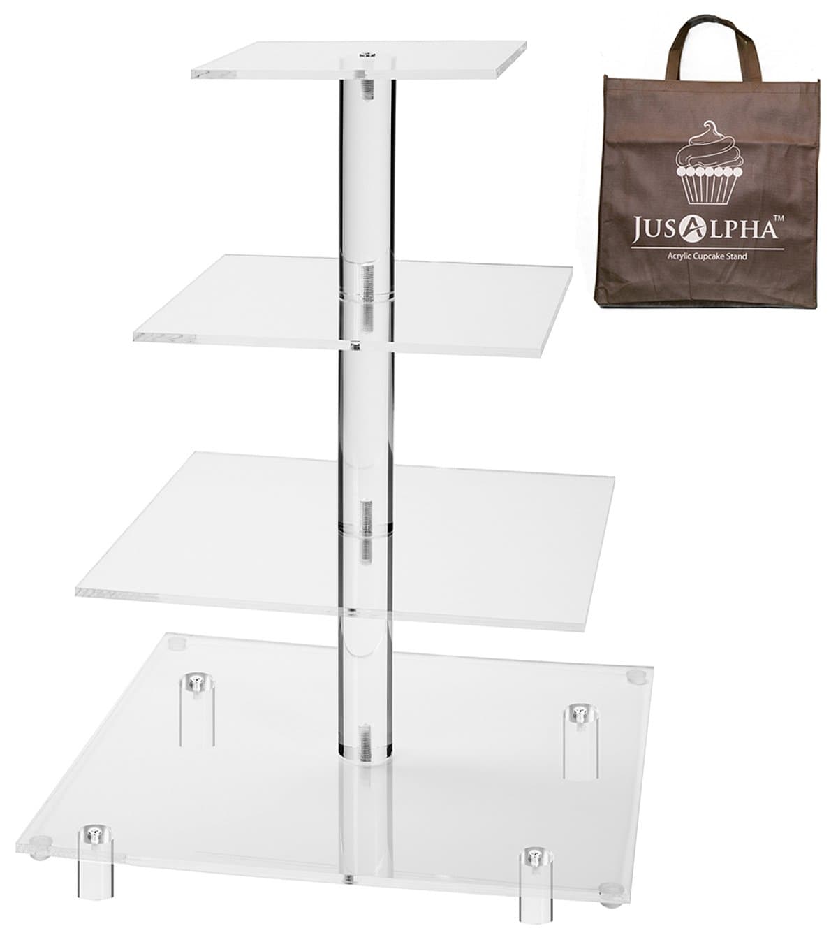 Jusalpha 4 Tier Square acrylic cupcake stand (4 Tier with Rod Feet(Tall version))
