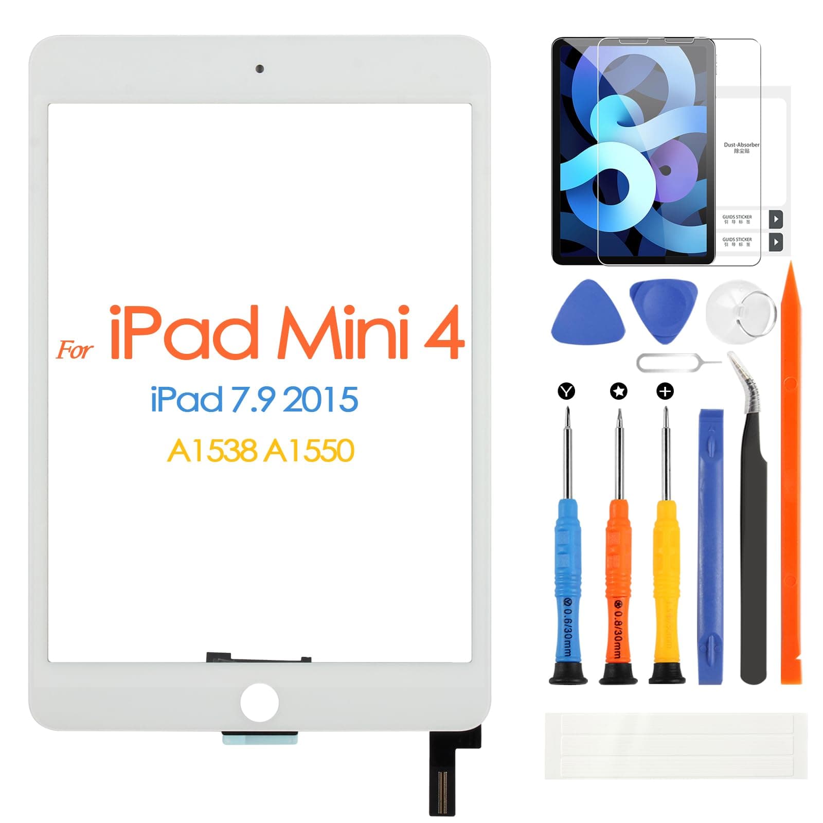 Screen Replacement for iPad mini 4 Touch Screen Digitizer for iPad mini 4 Touchscreen Glass Panel A1538 A1550 with Repair Tools (Without Home Button, Not LCD Display)