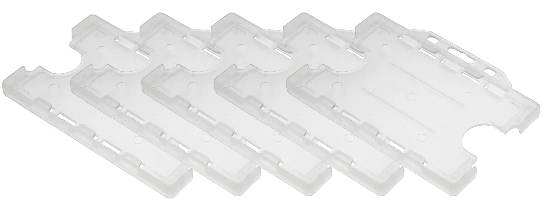 Double-Sided ID Card Holder - Secure, Clear Plastic for 2 Credit-Sized Cards (85mm x 54mm) - Durable, Lightweight for Work, School, Events - ID Card Holder for Lanyard (Clear,Pack of 5)