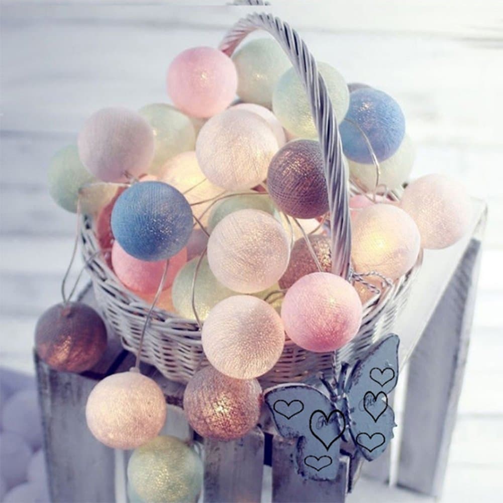 3m 20 Globe String Lights Battery LED Garland Lights Indoor LED Cotton Ball Light Chain Party Christmas Lights (Macarons)