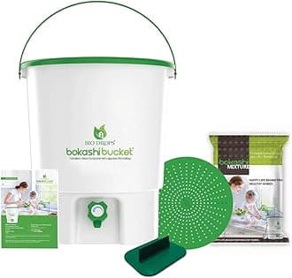 BIO Drops BOKASHI Bucket Indoor COMPOSTER, NO Foul Smell, NO Worms,NO Flies,30 Liters (White and Green) Advanced Japanese Technology