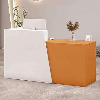 Retail Reception Desk with Storage, Modern Checkout Counter for Store, Anti-Scratch Front Desk for Salon, Boutique, Cafe – Easy Assembly R 86.6" × 16.5" × 39.4"