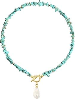 18k Gold Plated Chain Link Necklace for Women, Baroque Pearl/Compass Pendant Necklace