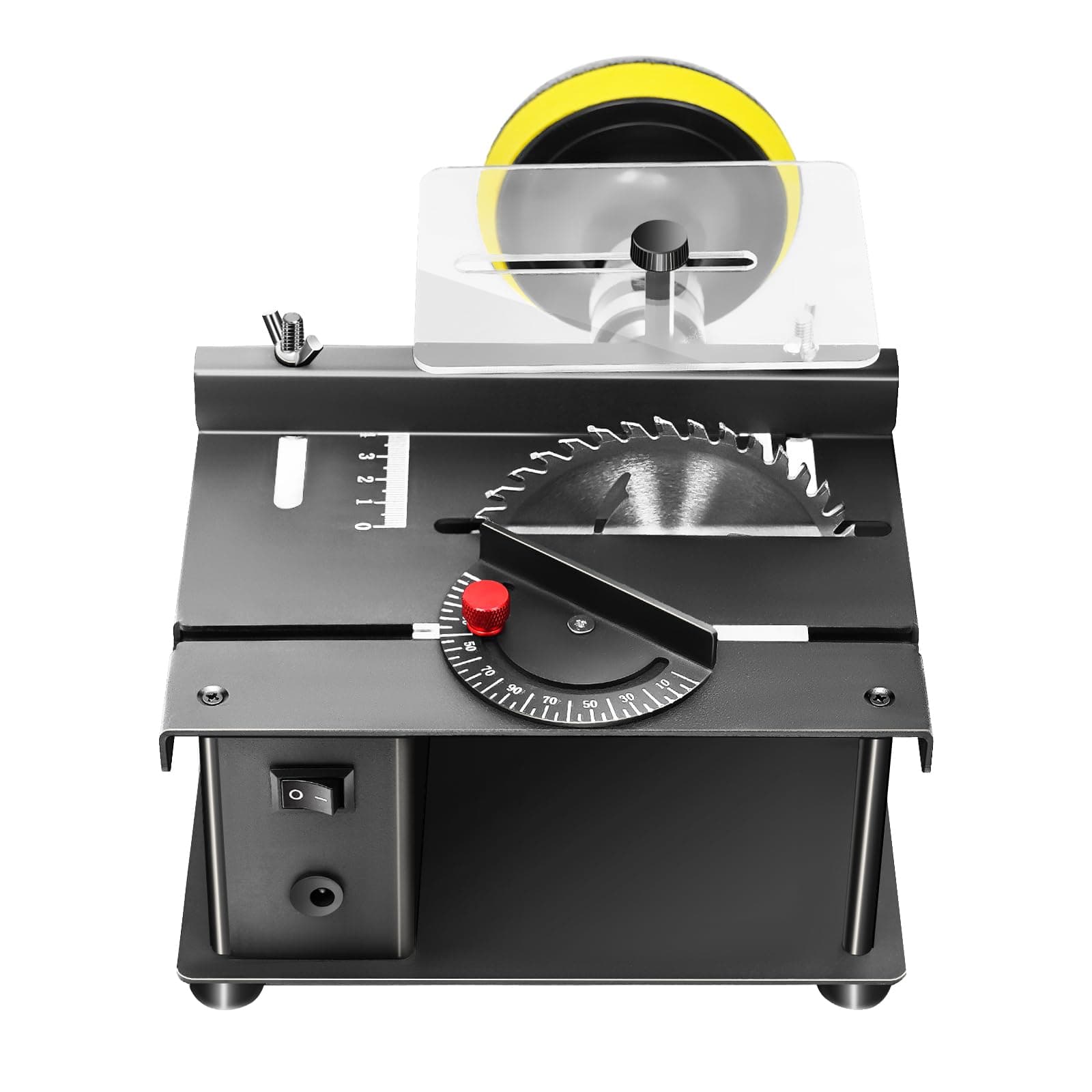 Mini Table Saw 200W - 0-90° Adjustable 1.3in Cutting Depth, 7-Speed 3000rpm w/Cold-Rolled Steel Base, for Wood/Metal/Plastic, Desktop DIY Craft Cutting Tool