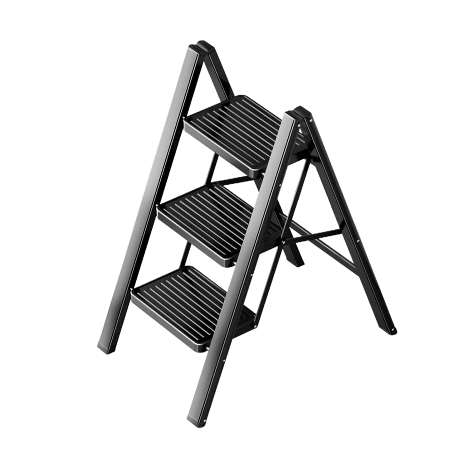 GameGem3 Step Ladder Folding Step Stool with Wide Anti-Slip Pedal, 330LBS Capacity, Lightweight Portable Stepladder for Home and Kitchen Use,Black