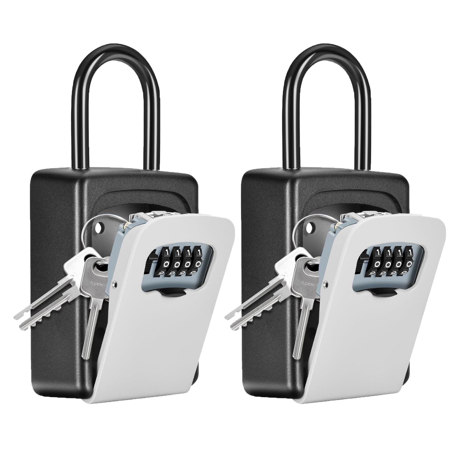 Portable Key Lock Box, Upgrade Clearly Visible Numbers, Lock Box Wall Mounted for House Key, 5 Key Capacity, Weatherproof Resettable Code (2 Pack, Gray)