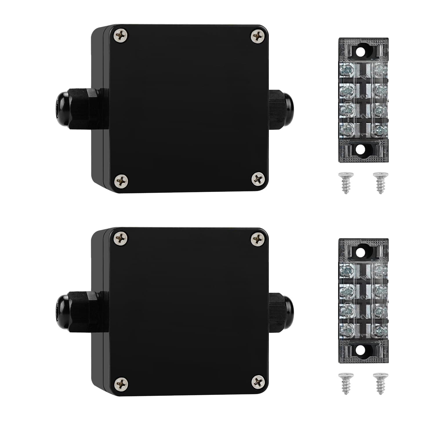 ABS IP67 Waterproof Dustproof Electrical Junction Box, with 15A 600V Barrier Terminal Cable Connector, 1IN/1Out Power Junction Box（2.48 * 2.28 * 1.37in）