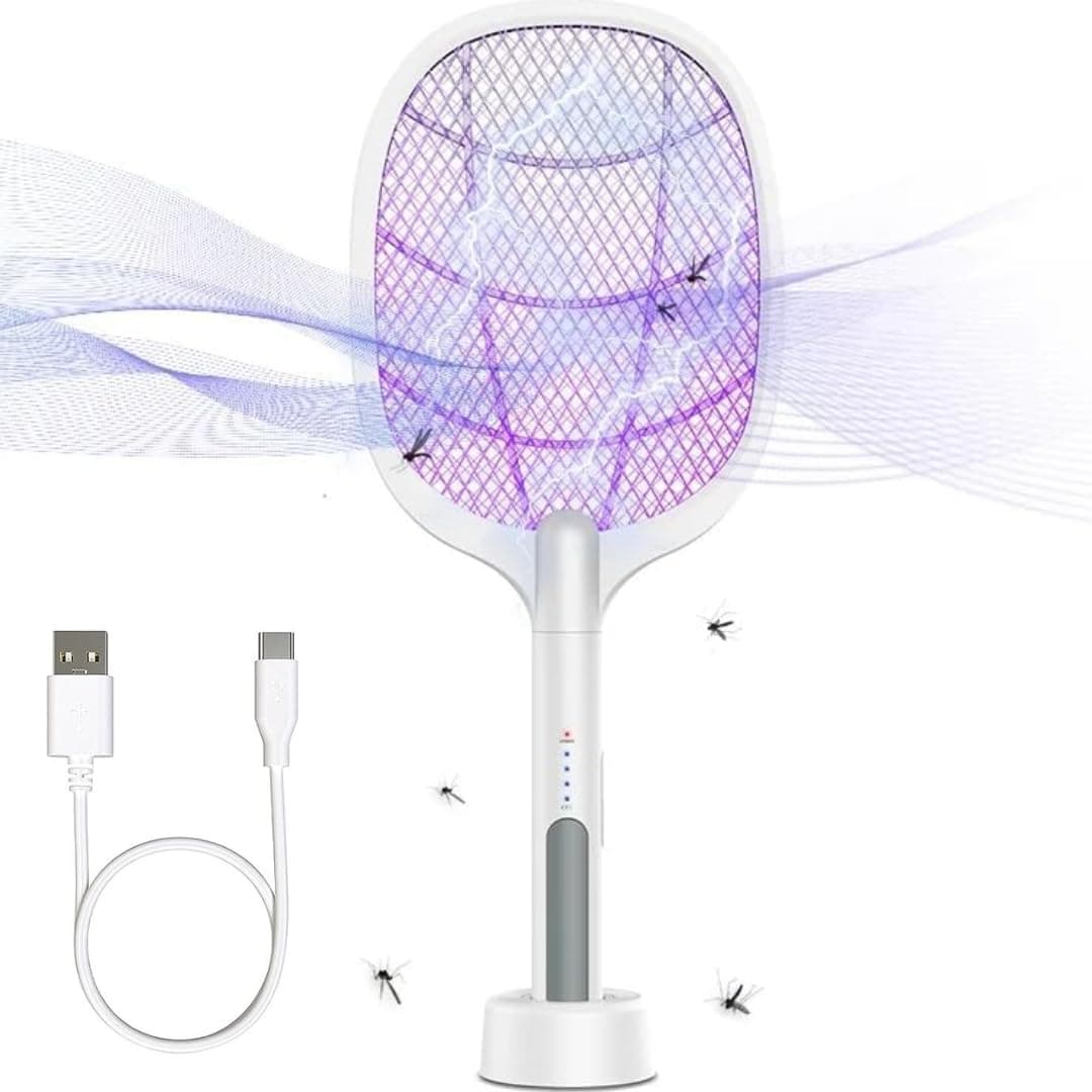 Electric Bug Zapper, Instant Fly Killer Mosquito Killer Home Fly Rechargeable Racket, High Duty 1200mAH Electric Bug Zapper Racket - Fly Killer type C Rechargeable Fly Zapper Indoor Safe [Pack1]