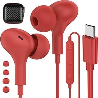 USB C Headphones for iPhone 17/16/15 Wired Earbuds for Samsung Galaxy S26/S25/S24/S23/S22 Magnetic Noise Isolating in-Ear Type C Earphones with Mic Volume Control for iPad 10/Pixel/Android, Red