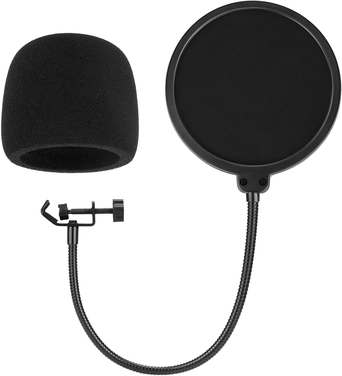 Microphone Pop Filter For Blue Yeti/Other Mic, PEMOTech Dual-Layered Pop Filter with 360°Gooseneek & Mic Cover Foam Windscreen Compatible for Blue Yeti/Yeti Pro, Perfect for Record/Youtube