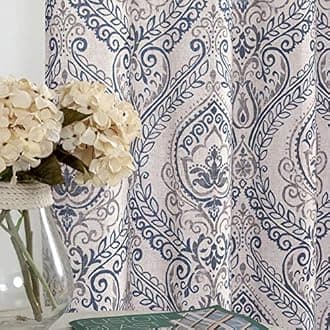 jinchanLinen Blend Curtains for Living Room, Damask Medallion Pattern Curtains 63 Inch Length 2 Panels Set for Bedroom, Light Filtering Drapes, Vintage Print Window Treatments, Grommet Top Taupe