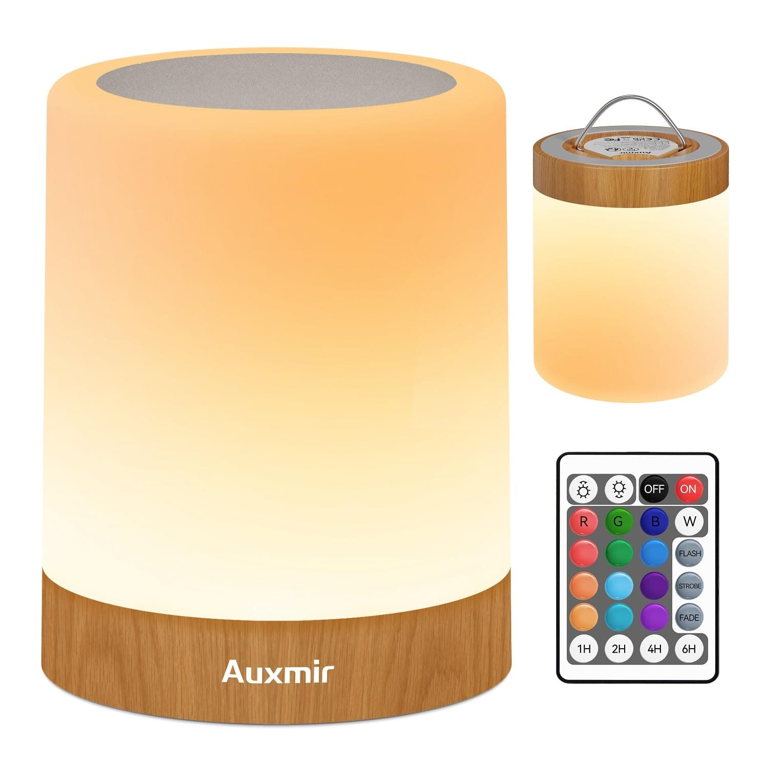 Auxmir Night Light, 3000mAh Rechargeable LED Bedside Table Lamp, Touch & Remote Control Dimmable Light, RGB Color Changing & 5 Modes, Portable Lamp for Bedroom, Living Room, Camping