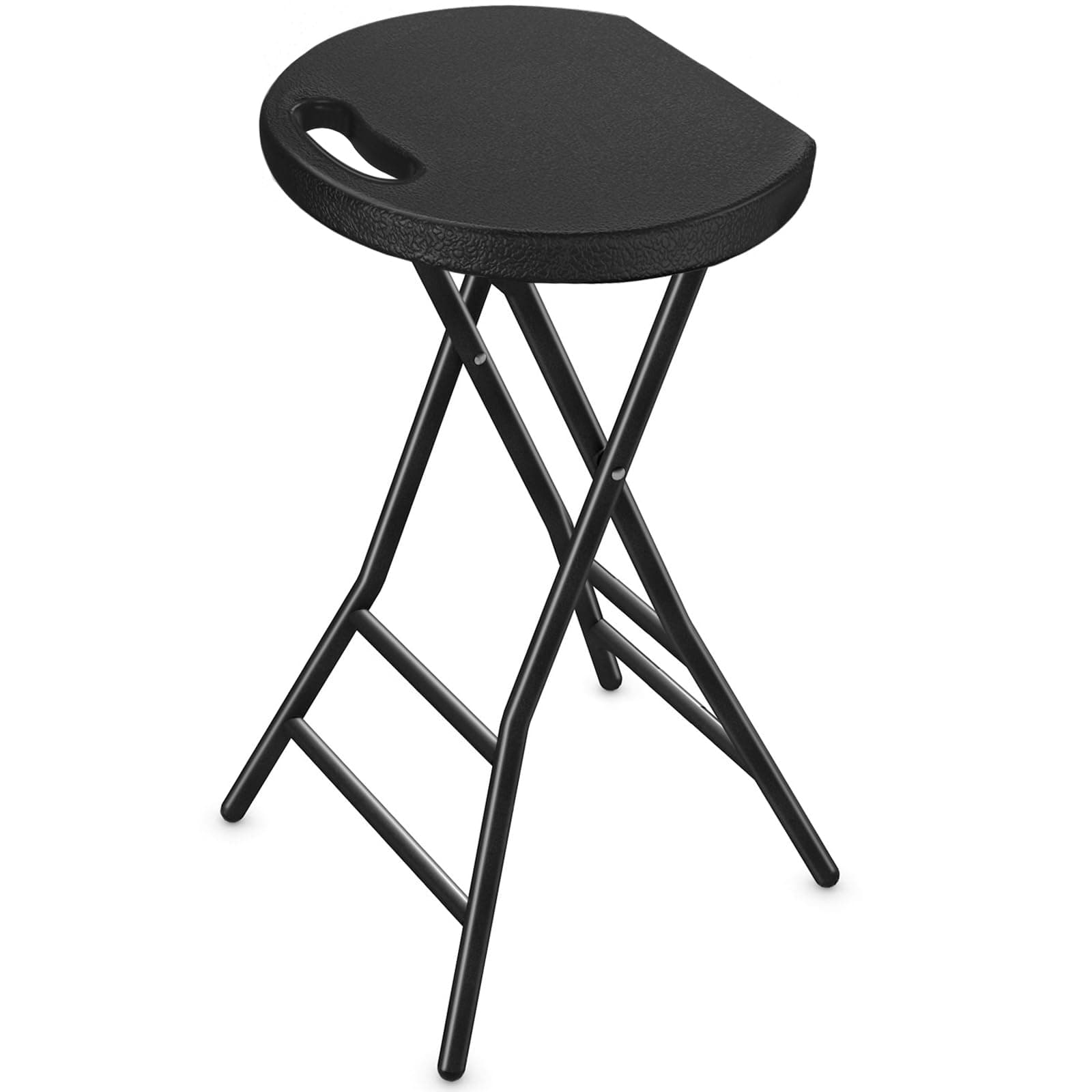 5Rcom Folding Stool, 24 inch Tall Folding Bar Stool with Handle, Metal and Plastic Foldable Stool for Adults with Steel Frame Legs, 300lbs Capacity, Black
