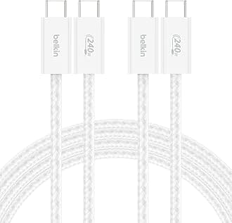 USB C to USB C Cable ​2-Pack, 6.6ft, 240W - Type C Charger, iPhone Charger Cord, Soft, Braided, Flexible for iPhone 17, Galaxy S25, Pixel 10, MacBook, Chromebook, iPad Pro, Switch – White​