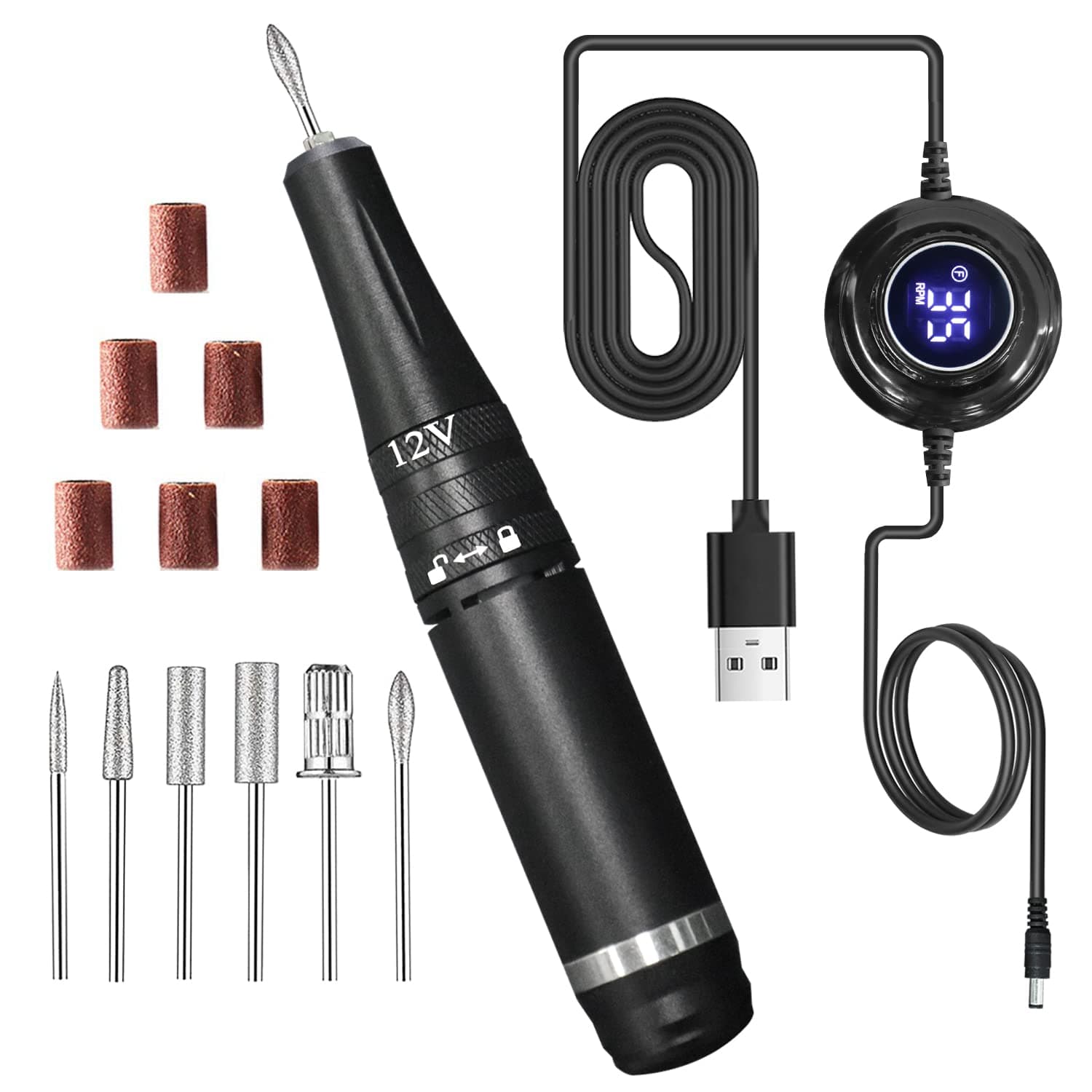 Electric Nail Drill Machine,Professional Nail Drill Kit, Knob Adjustable 35000rpm Efile Nail Drill,,with 6 Sanding Bands for Nail Drill and 6 Pcs Nail Drill Bits