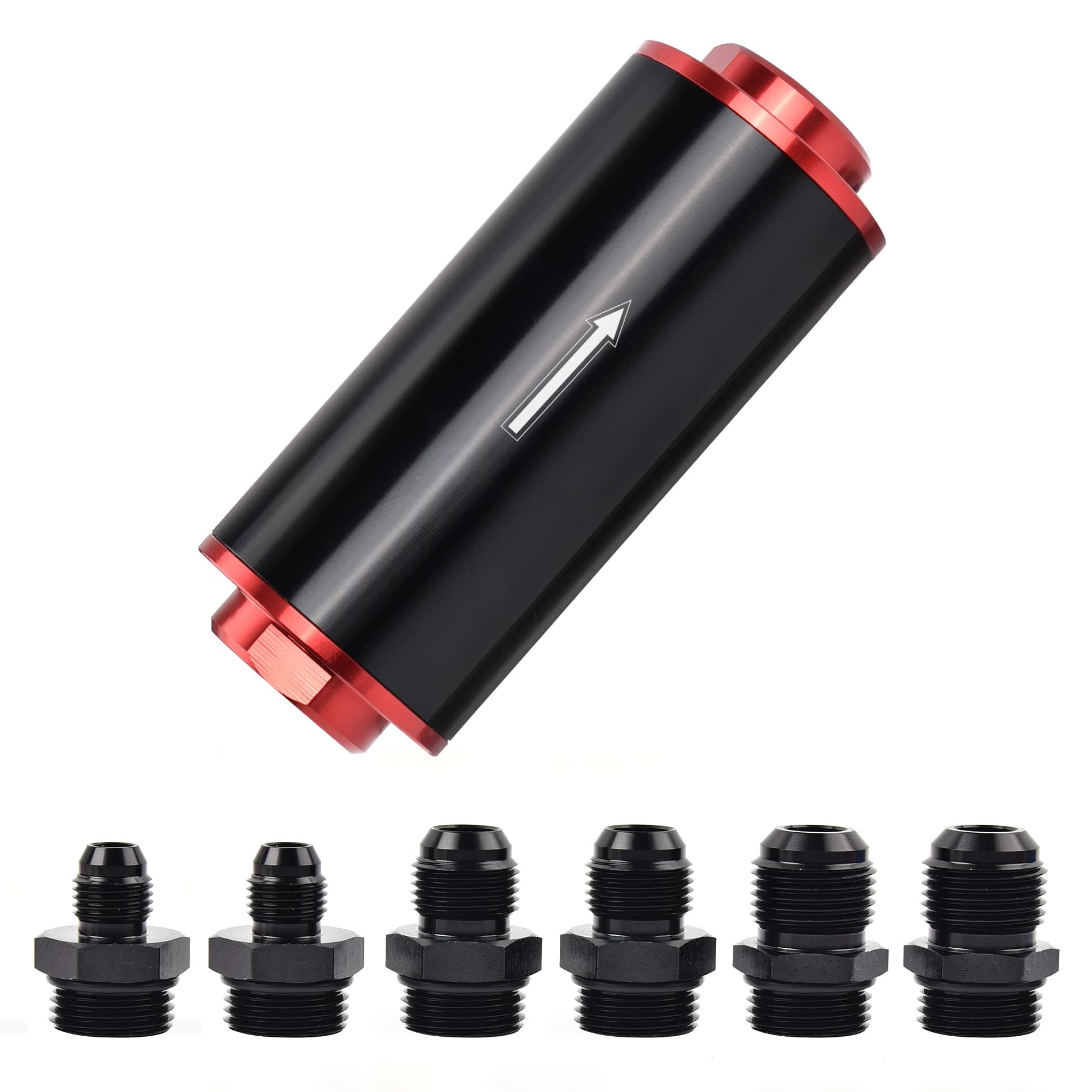 EVIL ENERGY Inline Fuel Filter 100 Micron with 6AN 8AN 10AN Adapter Universal 50MM Red