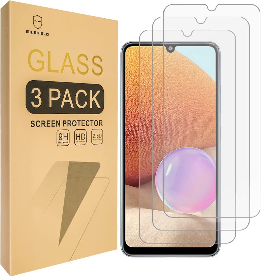 Mr.Shield [3-Pack] Designed For Samsung Galaxy A32 4G [4G Version ONLY] [Tempered Glass] [Japan Glass with 9H Hardness] Screen Protector with Lifetime Replacement