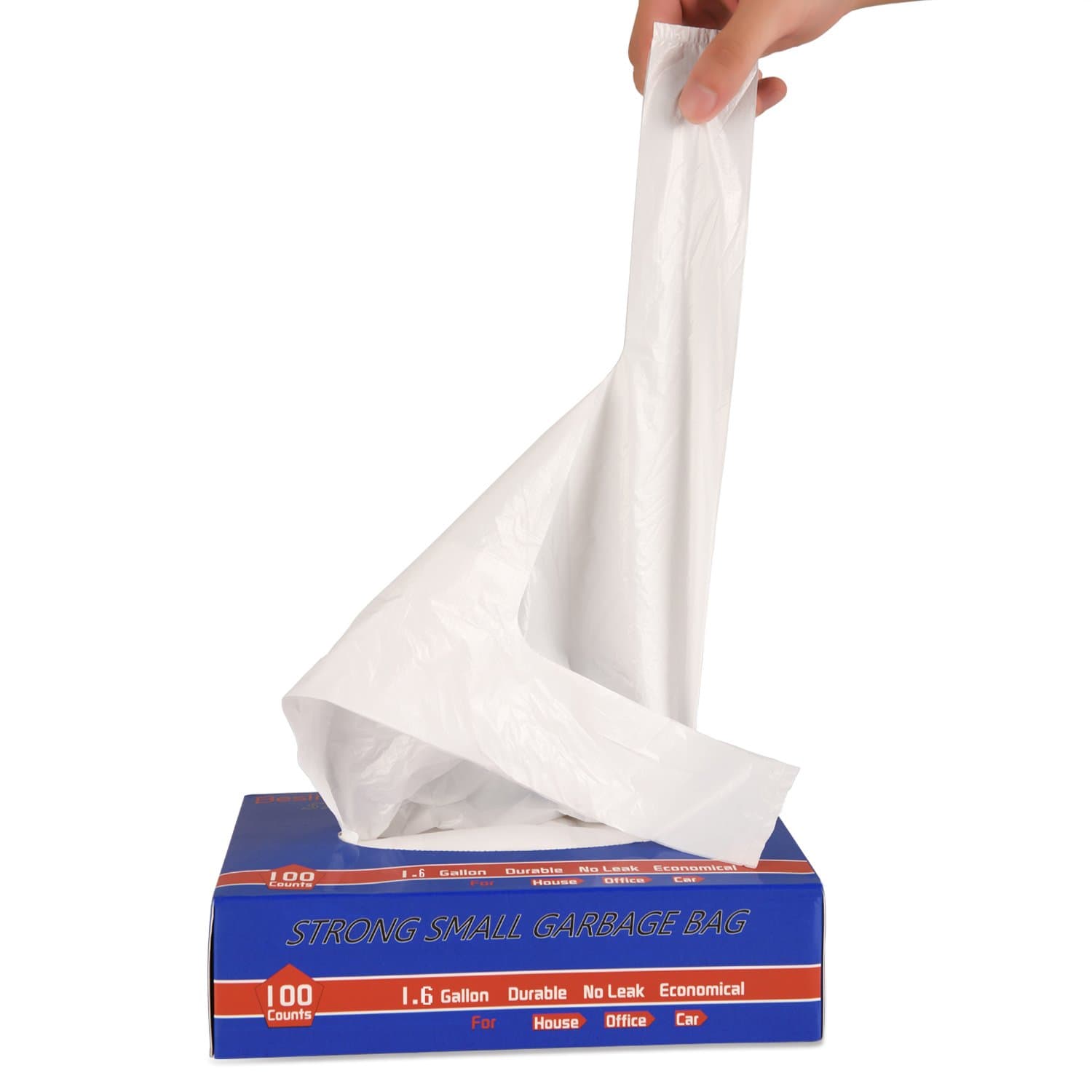 Besli 1.6 Gallon Extra Strong Handle Trash Bag Garbage Bag,100 Counts (1.6 Gallon(Handle), White)