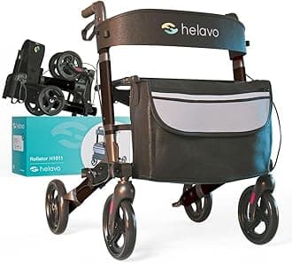 Helavo Foldable Rollator with Seat – 360° Swivel 8" Wheels, 24.8" Wide - Lightweight Aluminum Rolling Walker for Seniors and Adults with Adjustable Height