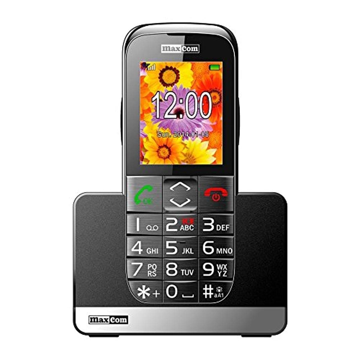 Maxcom Comfort MM720 Big Button Dual Sim UK SIM-Free 2G Mobile Phone, Black/Silver with Charging Dock