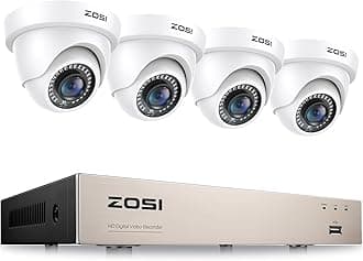 ZOSI 3K Lite 8CH H.265+ Home Security Camera System with AI Human/Vehicle Detection,Night Vision,5MP Lite 8 Channel CCTV DVR,4pcs 1080P 1920TVL 2MP Outdoor Indoor Surveillance Dome Cameras (No HDD)