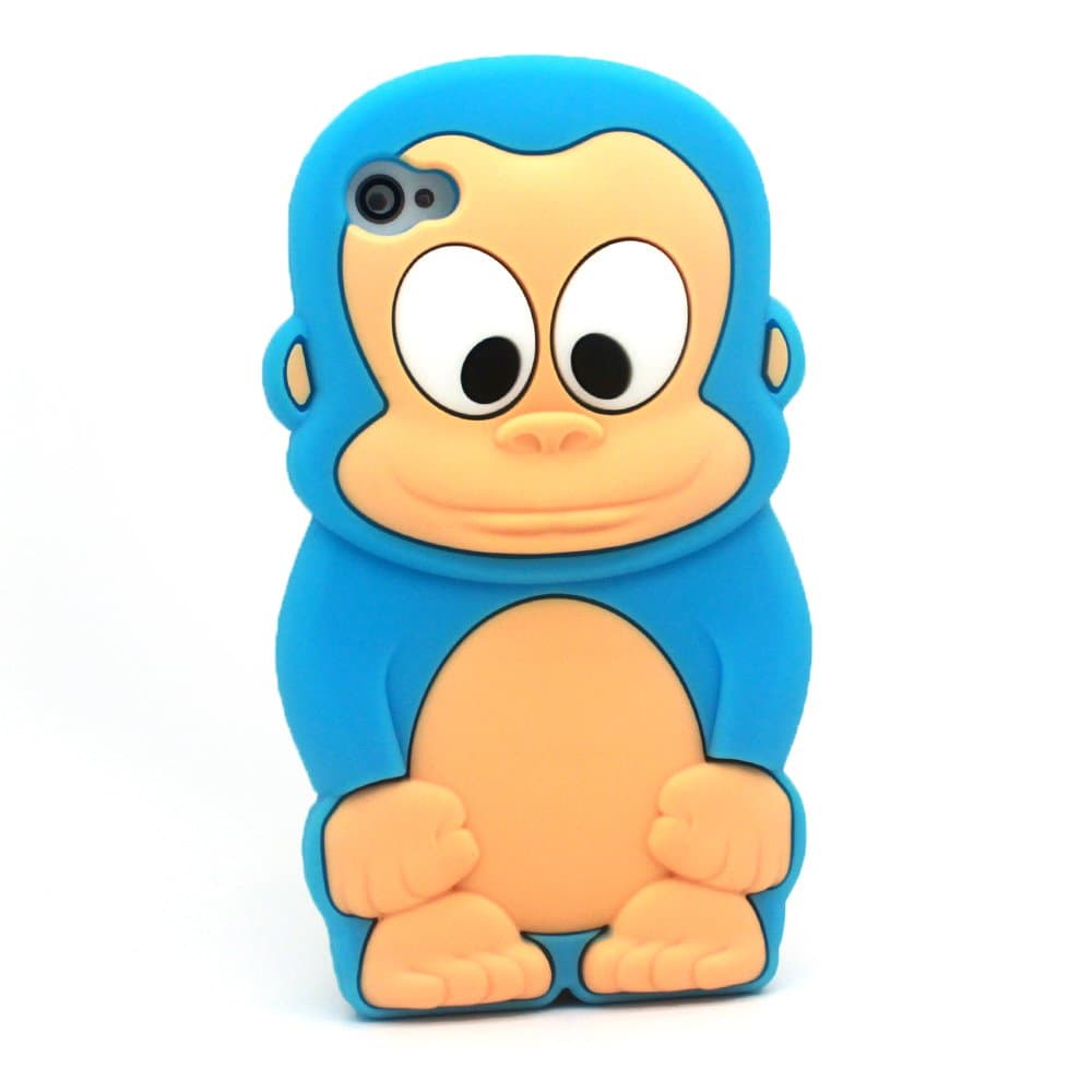 Silicone Cut Cartoon 3D Animal Monkey iPhone 4 4s 4th Case for Girls Teens Women Boys + Free Gift Pack (Blue)