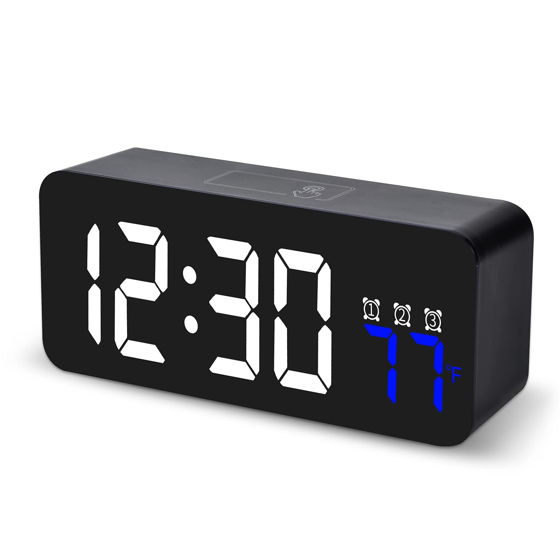 Digital Alarm Clock Large Display, Battery Alarm Clock with 3 Alarms, Adjustable Brightness, Snooze, Voice Control, Dimmable Alarm Clocks for Bedrooms (Black 2)