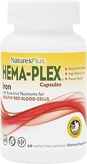 NaturesPlus Hema-Plex Iron - 60 Fast-Acting Capsules - 85 mg Chelated Iron + Vitamin C & Bioflavonoids for Healthy Red Blood Cells - Vegan, Gluten Free - 30 Servings