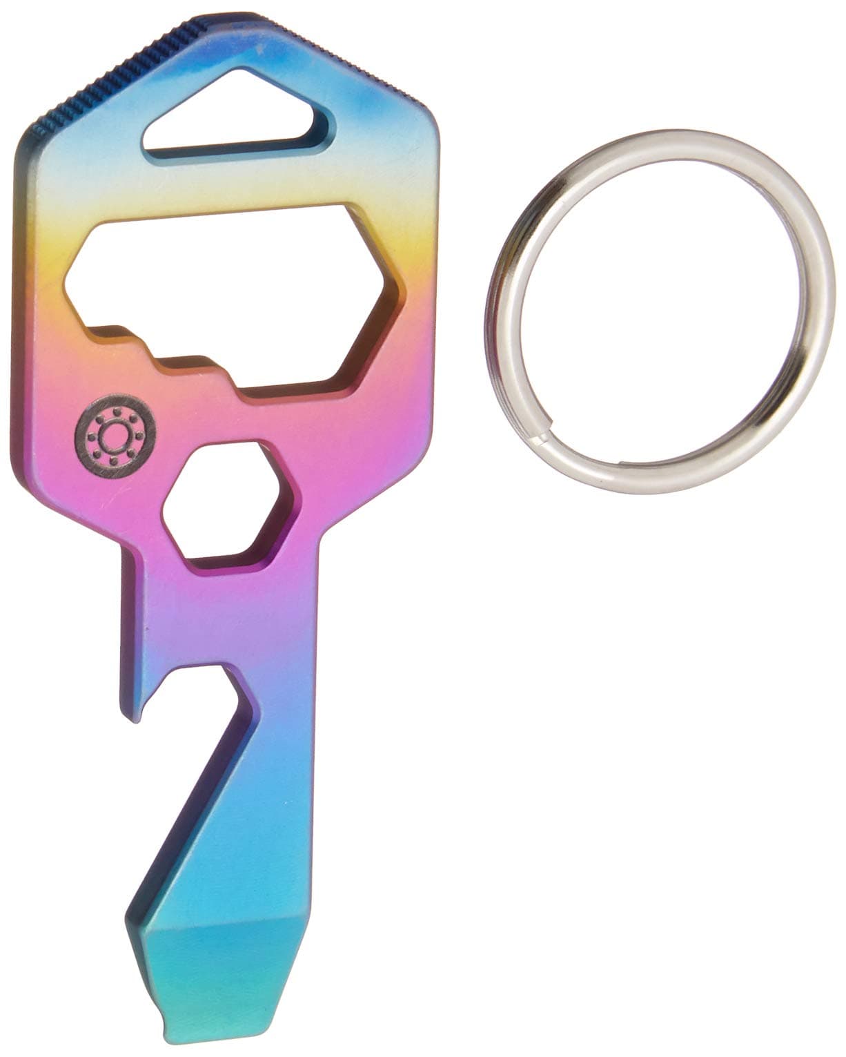 CLOSS 8 in 1 Titanium Multitool Keychain- Bottle Opener, Screwdriver and Wrench Rainbow