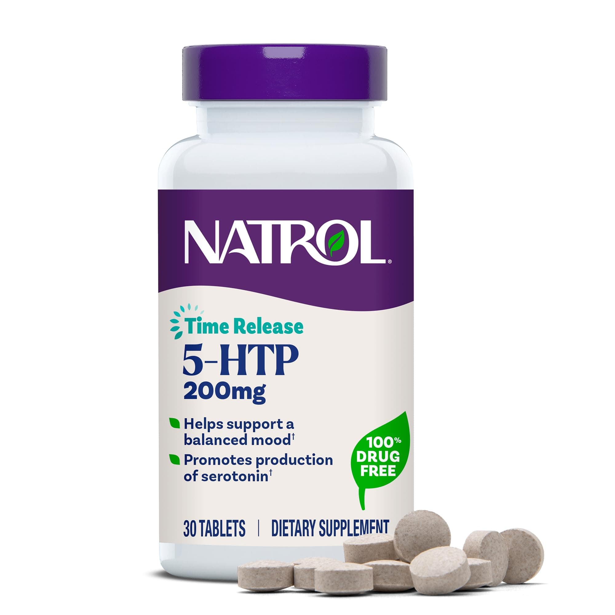 Natrol, 5-HTP, Time Release, Maximum Strength, 200 mg, 30 Tablets