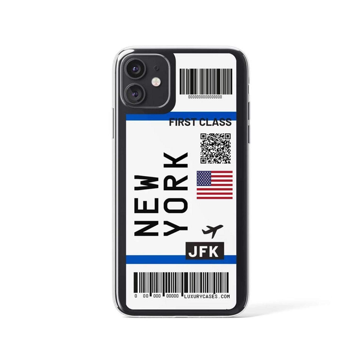 Cute First Class Air Plane Ticket City Name Phone Case for iPhone 11 Pro Max 7 8 Plus X XR XS Max Flight Ticket Letter Soft Silicone Back Cover -Newyork-for iPhone 11 Pro Max